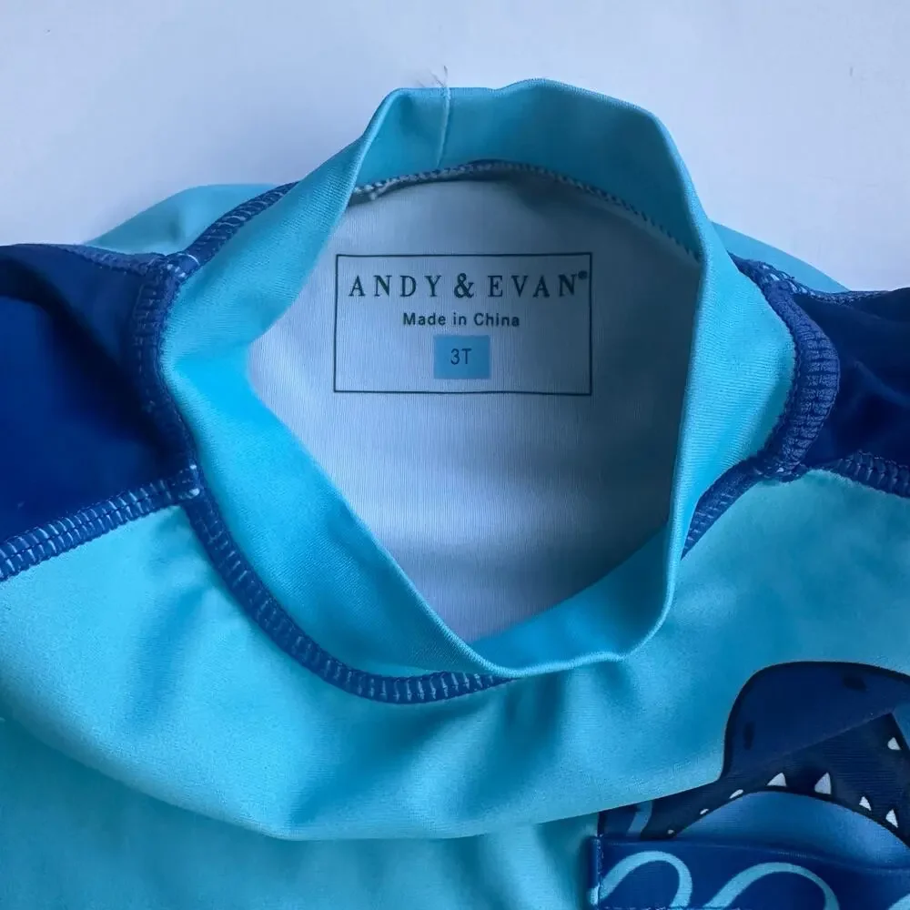 Andy & Evan Boys Blue Shark Pocket Rashguard - 3T